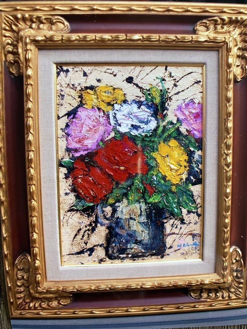 豪華額付き　「バラ」F4 油彩画　油絵　絵画　金箔　一点物　ゴージャス　菊地正則 Amazon.co.jp: 豪華額 バラ F4 油彩画 油絵 絵画 金箔 一点物